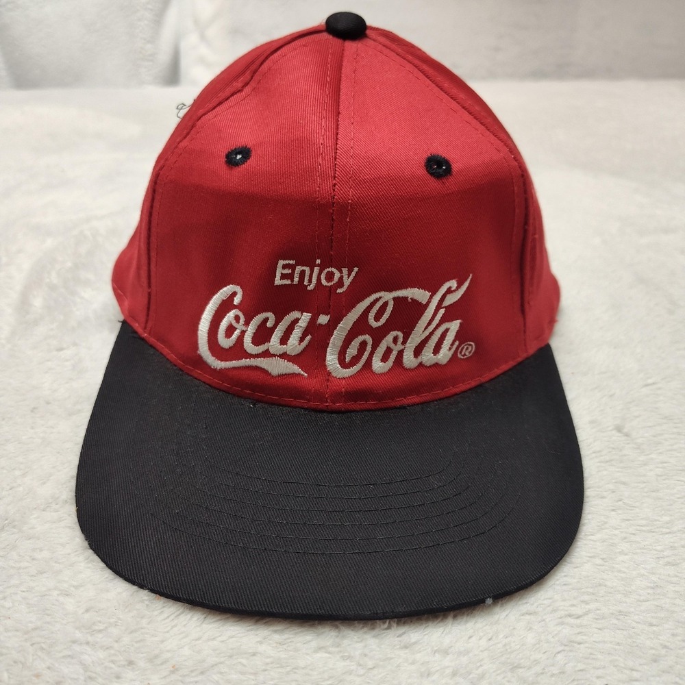 Vintage Coca-Cola Sportsman Hat Cap Snap Back Mens Red Twill Adjustable Soda Pop